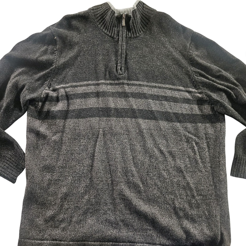 Columbia Sweater Mens 2XL Gray Quarter Zip Mock Neck Striped‎ Knit Pullover